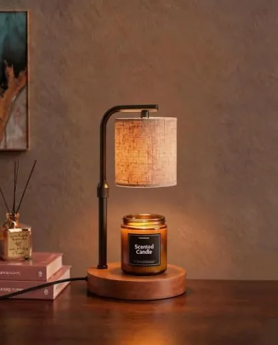 Lisunar Linen Shade Candle Warmer Lamp — Walnut Base